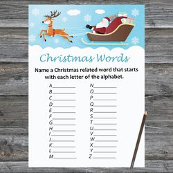 Christmas party games,Christmas Word A-Z Game Printable,Santa claus reindeer Christmas Trivia Game Cards