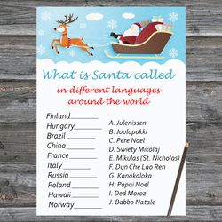 Christmas party games,Christmas Around the World Game Printable,Santa claus reindeer Christmas Trivia Game Cards