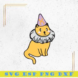 cat ruffle and hat svg, happy cat svg, animal cartoon svg