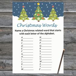 Christmas party games,Christmas Word A-Z Game Printable,Christmas tree Christmas Trivia Game Cards