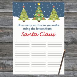 Christmas party games,How Many Words Can You Make From Santa Claus,Christmas tree Christmas Trivia Game Cards
