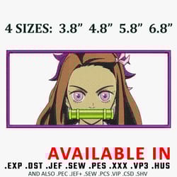 nezuko rectangle embroidery design,demon slayer embroidery,anime design, embroidery shirt, anime shirt, digital download