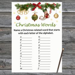 Christmas party games,Christmas Word A-Z Game Printable,Christmas decorations Christmas Trivia Game Cards