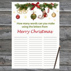 Christmas party games,How Many Words Can You Make From Merry Christmas,Christmas decorations Christmas Trivia Game Cards