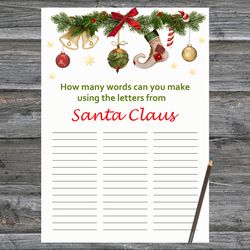 Christmas party games,How Many Words Can You Make From Santa Claus,Christmas decorations Christmas Trivia Game Cards