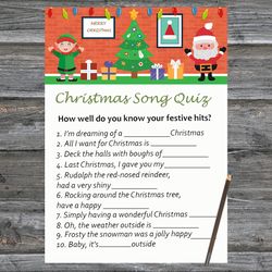 Christmas party games,Christmas Song Trivia Game Printable,Happy Santa and Gnome Christmas Trivia Game Cards