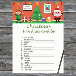 Christmas party games,Christmas Word Scramble Game Printable,Happy Santa and Gnome Christmas Trivia Game Cards