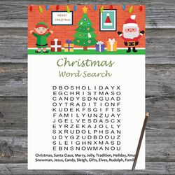 Christmas party games,Christmas Word Search Game Printable,Happy Santa and Gnome Christmas Trivia Game Cards