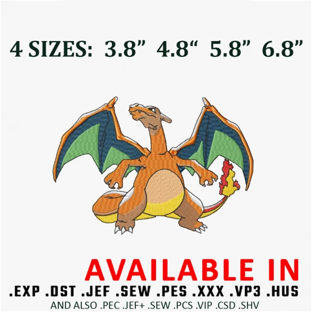 Charizard embroidery design