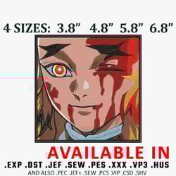 rengoku face embroidery design, demon slayer embroidery, anime design, embroidery shirt, anime shirt, digital download