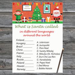 Christmas party games,Christmas Around the World Game Printable,Happy Santa and Gnome Christmas Trivia Game Cards
