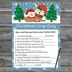 Christmas party games,Christmas Song Trivia Game Printable,Christmas deers Christmas Trivia Game Cards