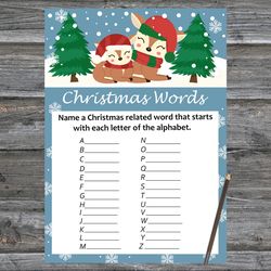 Christmas party games,Christmas Word A-Z Game Printable,Christmas deers Christmas Trivia Game Cards