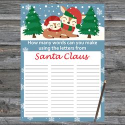 Christmas party games,How Many Words Can You Make From Santa Claus,Christmas deers Christmas Trivia Game Cards