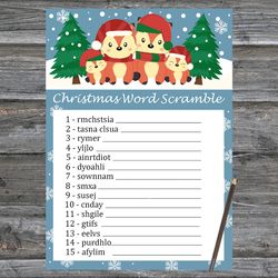 Christmas party games,Christmas Word Scramble Game Printable,Christmas foxs Christmas Trivia Game Cards