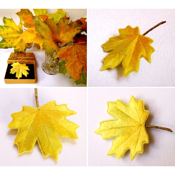 Hand embroidered brooch. Autumn leaves. Maple leaf. Falling  leaves. Falling leaf brooch. Textile  jewelry.jpg