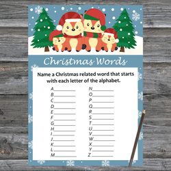 Christmas party games,Christmas Word A-Z Game Printable,Christmas foxs Christmas Trivia Game Cards