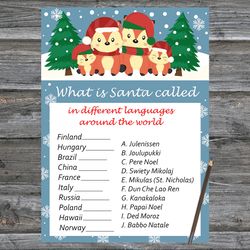Christmas party games,Christmas Around the World Game Printable,Christmas foxs Christmas Trivia Game Cards