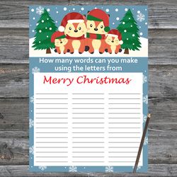 Christmas party games,How Many Words Can You Make From Merry Christmas,Christmas foxs Christmas Trivia Game Cards