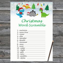 Christmas party games,Christmas Word Scramble Game Printable,Christmas dinosaur Christmas Trivia Game Cards