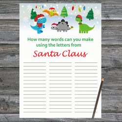 Christmas party games,How Many Words Can You Make From Santa Claus,Christmas dinosaur Christmas Trivia Game Cards