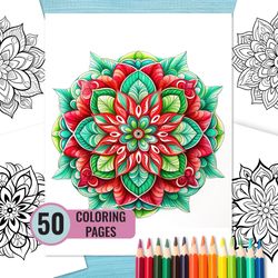 Mandala Coloring Book, 50 Printable Pages for Adult and Kids, Relaxation Coloring Pages, Instant Download Mandala Pack