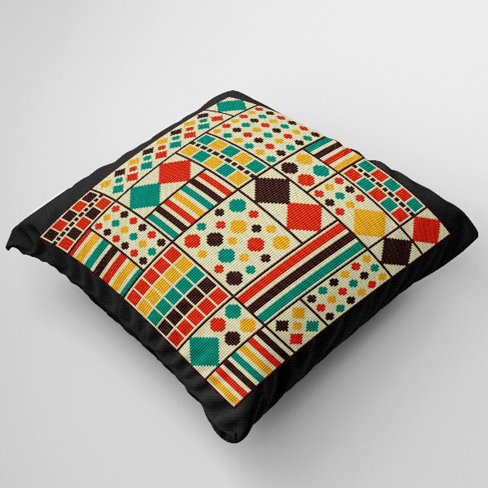 mid century modern cross stitch pattern cushion