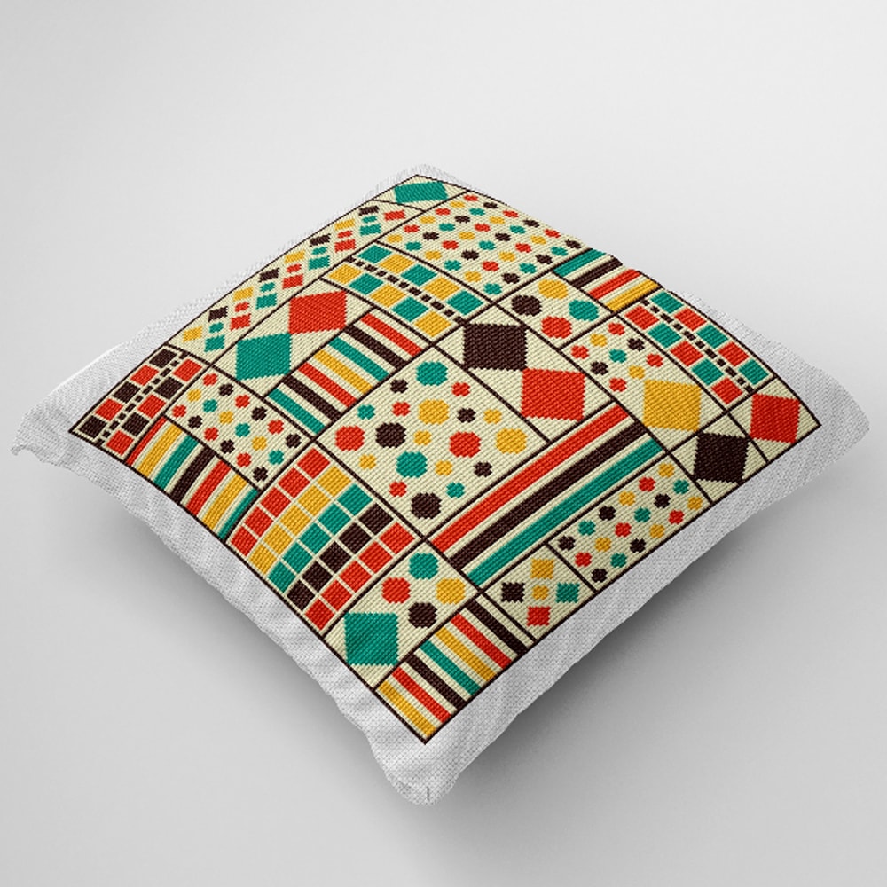 mid century modern cross stitch pattern pillow