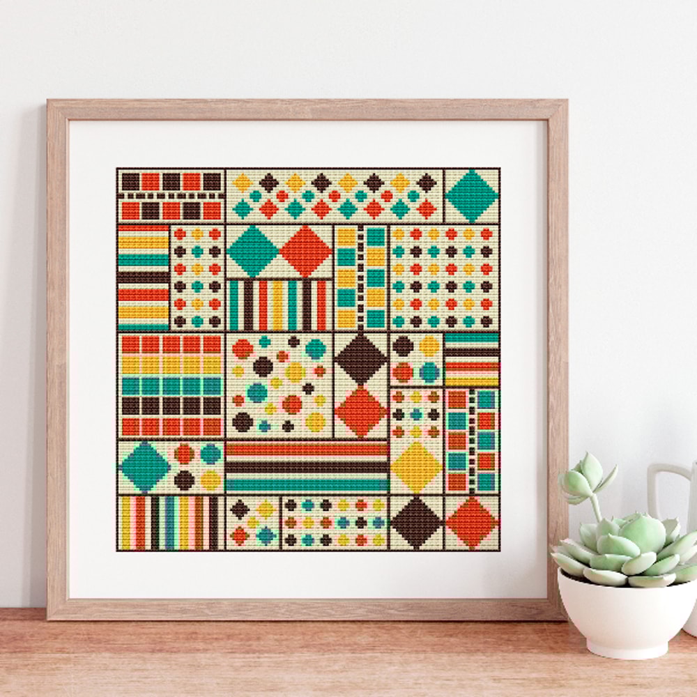 counted cross stitch pattern geometric sampler