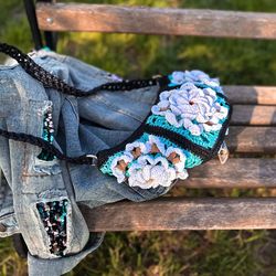Crochet pattern granny square belt bag PDF digital instant download and video tutorial, fanny pack, waist bag