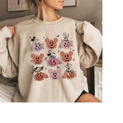 vintage mickey and friends halloween sweatshirt, disney pumpkins shirt, cute fall shirt, disney skeleton halloween shirt