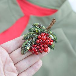 brooch "rowan", brooch leaf, rowan, handmade brooch, embroidered brooch, beaded brooch, beaded brooch leaf, red brooch