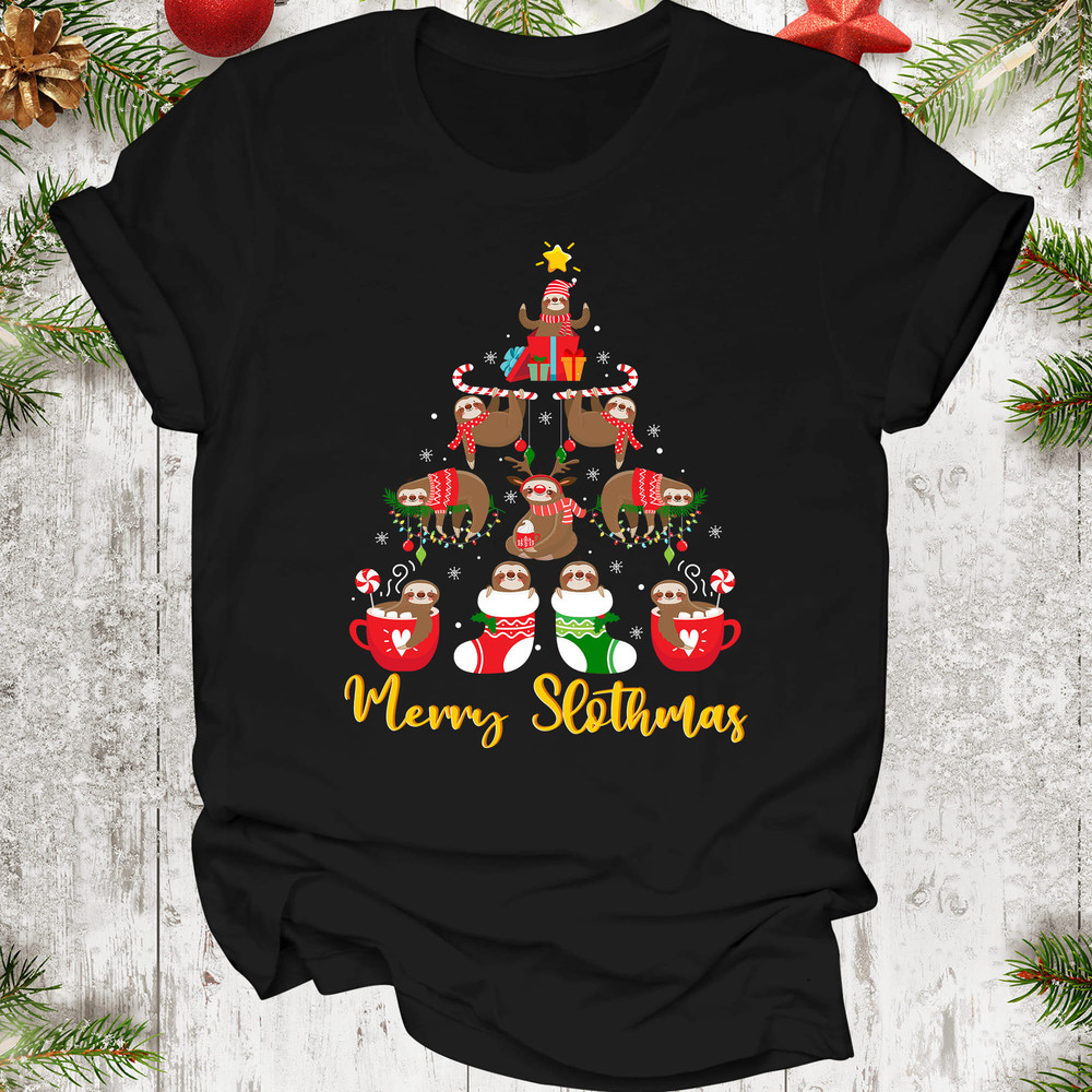 Merry Slothmas Shirt, Sloth Christmas Tree Funny Shirt, Santa Sloth Lights Sloth Lover Gift Sloth T-Shirt-20.jpg