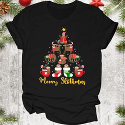 merry slothmas shirt, sloth christmas tree funny shirt, santa sloth lights sloth lover gift sloth t-shirt-31
