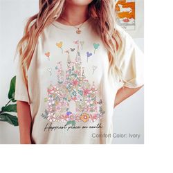 disney happiest place on earth comfort colors shirt, disneyland castle shirt, disney trip shirt, disney world shirt, dis