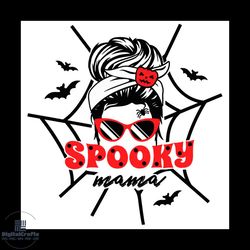 spooky mama messy bun woman with spider web svg
