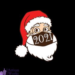 santa face 2021 with mask svg, christmas svg, christmas 2021 svg, santa face svg, christmas mask svg