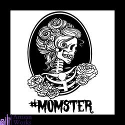 messy bun mom skull momster svg, halloween svg