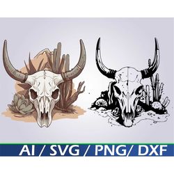boho bull skull desert cactus svg digital download western cow skull png bull skull svg floral cow skull clip art