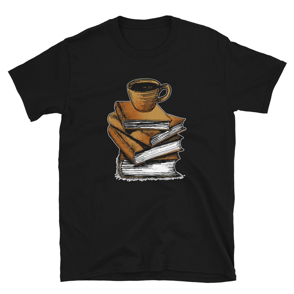 Coffee Cup and Book Stack Caffeine Lover Unisex T-Shirt.jpg