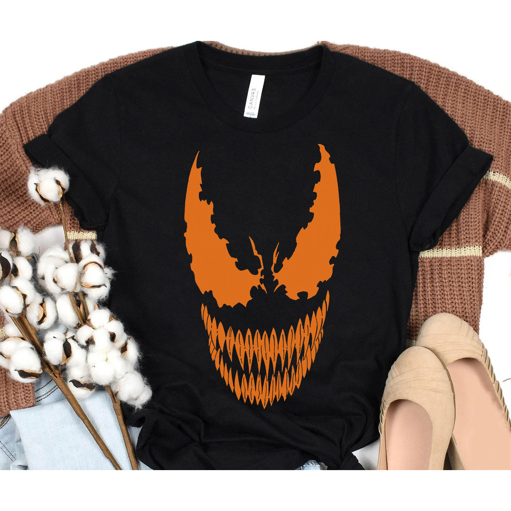 Marvel Venom Orange Face Halloween T-Shirt, Venom Halloween Pumpkin Shirt, Trick Or Treat, Disneyland Halloween Party Gift Shirt-15.jpg