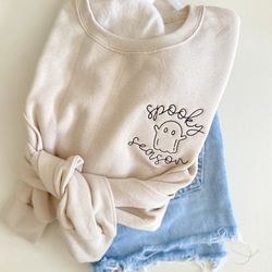 spooky season crewneck -- embroidered, halloween sweatshirt, ghost