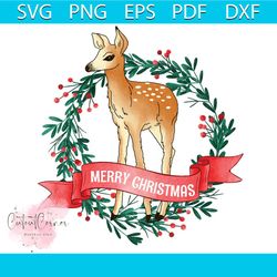 reindeer laurel wreath merry christmas png, christmas png, laurel wreath png