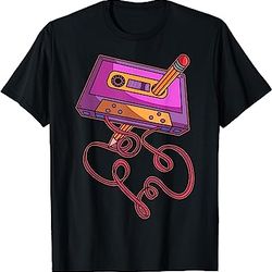 80s cassette tape pencil 1980s retro vintage throwback music short sleeve t-shirt