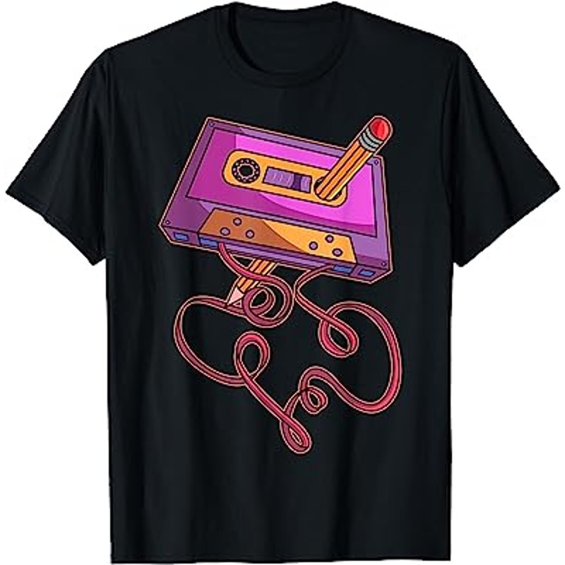 80s Cassette Tape Pencil 1980s Retro Vintage Throwback Music Short Sleeve T-.jpg