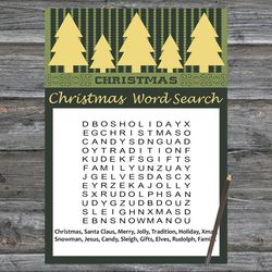 Christmas party games,Christmas Word Search Game Printable,Gold Christmas tree Christmas Trivia Game Cards