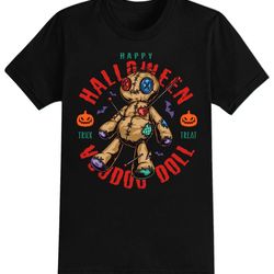 voodoo doll halloween t-shirt for men, women & kids 100 cotton black shirt, funny scary t-shirts