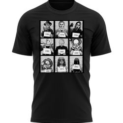halloween movie mug shots t-shirt for men, women & kids 100 cotton black shirt, scary movies t-shirts