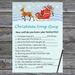 Christmas party games,Christmas Song Trivia Game Printable,Santa claus and reindeer Christmas Trivia Game Cards
