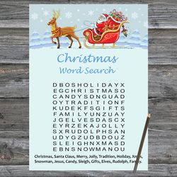 Christmas party games,Christmas Word Search Game Printable,Santa claus and reindeer Christmas Trivia Game Cards